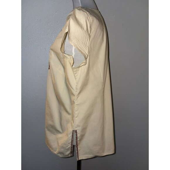Charter Club Beige Cotton Embroidered Split Neck Top Size 14 - Picture 2 of 8